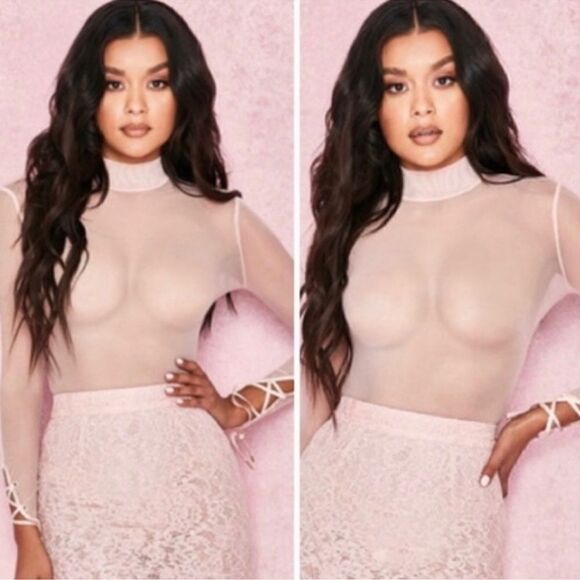 HOUSE OF CB CAROVI  POWDER PINK SHEER MESH BODYSUIT - Picture 13 of 13